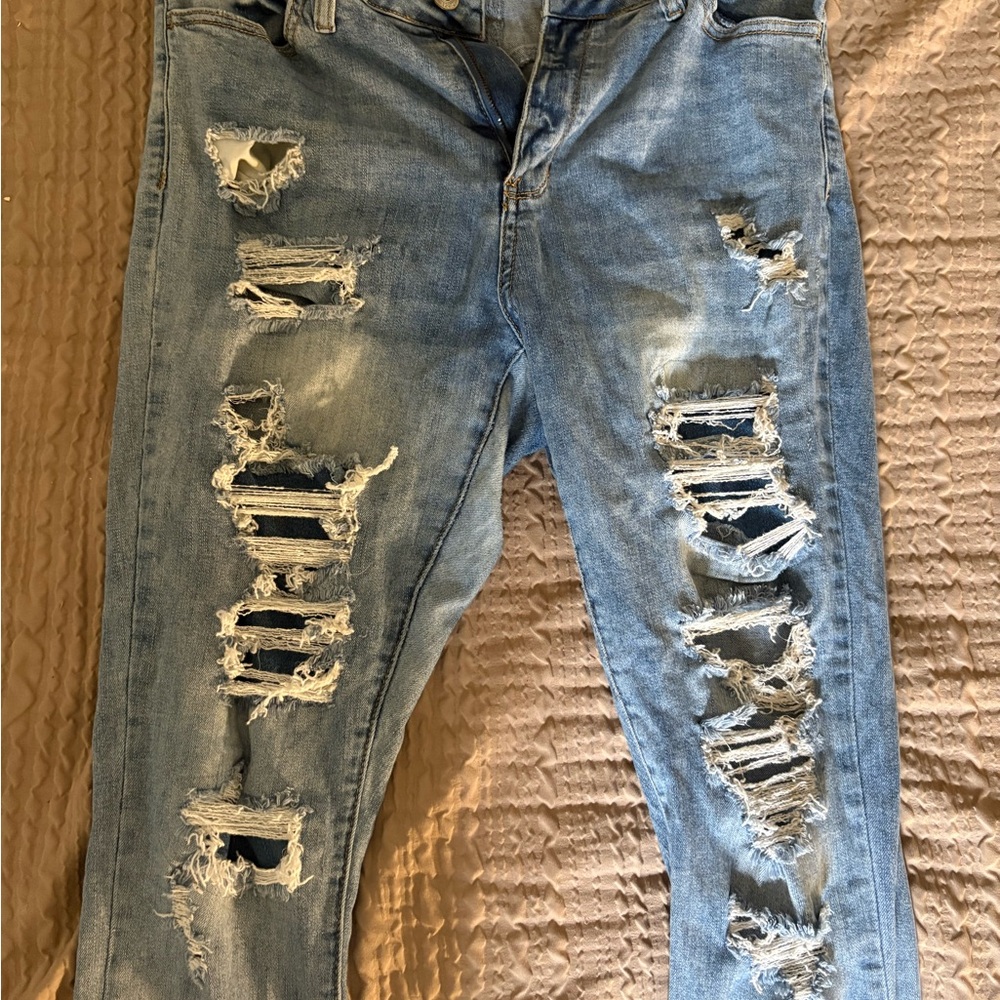 American Eagle Outfitters Blue Skinny Distressed Jeans